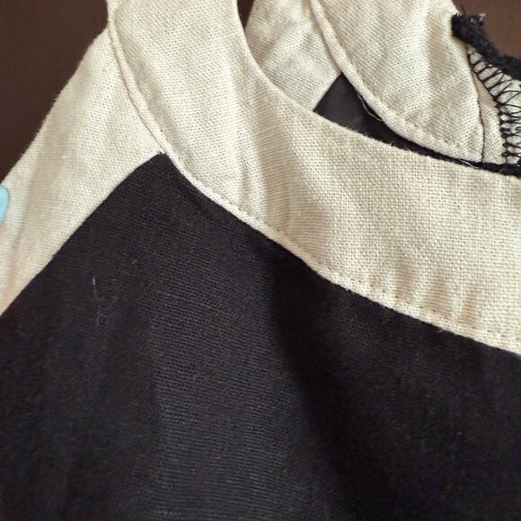 7 FOR ALL MANKIND | Black and White Linen Blend Scoop Neck Crop Top | Medium - Picture 4 of 5